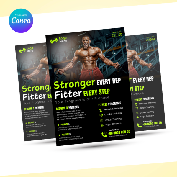 Gym & Fitness Flyer Canva Template – A4 Editable